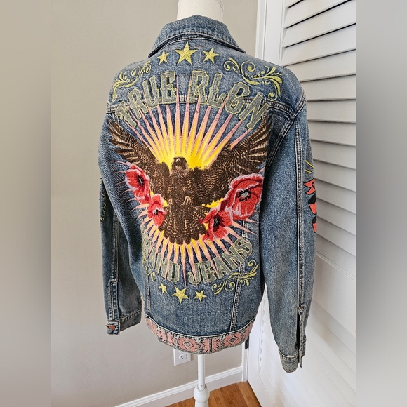 True Religion Jackets & Blazers - TRUE RELIGION SUN & STARS EMBROIDERED DENIM TRUCKER JACKET ⭐️🌙Size Large | NWT